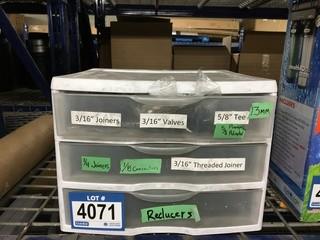 Storage Drawers Containing Joiners, Valves, Tees, Etc.