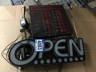 Newon Business Hours/Open Light Up Sign, Item 4484.