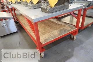 Approx. 7 1/2' x3' Mobile Metal Shop Table. 