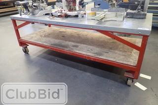 Approx. 7 1/2' x3' Mobile Metal Shop Table. 