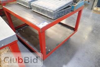 Approx. 3'x3' Mobile Metal Shop Table.
