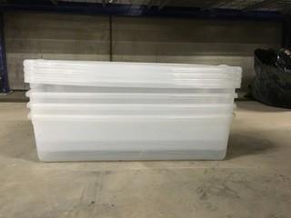 Lot of (3) Sterilite 32L Totes with Lids.