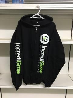 Black  Incredi-Grow Zip-Up Hoody, Size Medium.