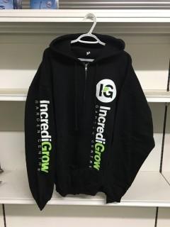 Black  Incredi-Grow Zip-Up Hoody, Size Large.