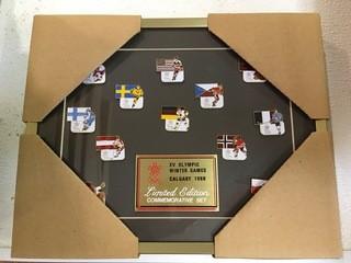 Calgary 1988 Framed Olympic Pin Set.