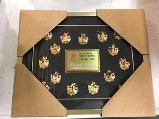 Calgary 1988 Framed Olympic Pin Set.