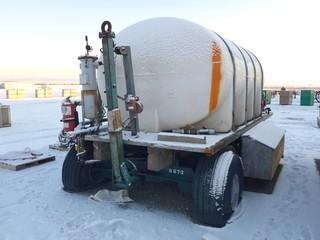 AB MFG  Tow Behind Trailer C/w Poly Tank And (2) Honda Gas Powered Pumps. *Note: Tires Need Repairs Before Moving Trailer*