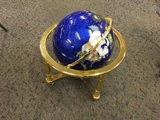 Blue Lapis Ocean Gemstone Globe with Brass Stand.