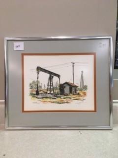 Lot of (2) Oil Derrick Framed Art.