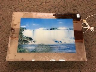 Lighted Moving Waterfall Picture with Mirrored Frame.