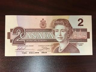 1986 Two Dollar Bill.