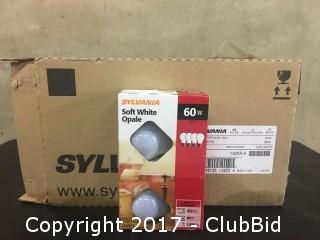 Box of Sylvania 60W Soft White Light Bulbs (48)