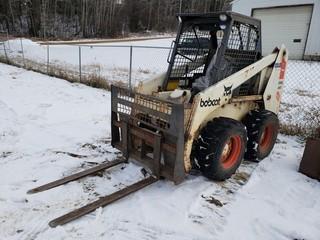 1992 Bobcat 843, c/w Forks and Bucket, S/N 5026-M-15997 *No Hour Meter* *Cannot Be Removed Until Noon December 20th*