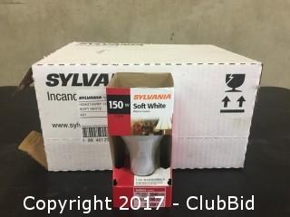 Box of Sylvania 150W Soft White Light Bulbs (12)