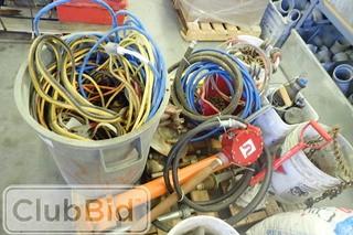 Lot of Asst. Extension Cords, Lifting Chains, Hose, Fuel Pump, etc.
