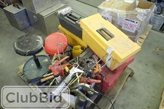 Lot of Asst. Hand Tools, Tool Boxes, Grease Guns, Caulking Guns, etc.