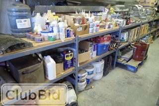 Contents of EZ-Rect Shelving Including Asst. Beam Clamps, Crevice Hangers, Washers, Nuts, Bolts, Screws, Oils, Lubricants, Gerry Cans, etc. **NOTE: SHELVING AND RACKING NOT INCLUDED**