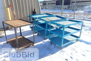 Lot of 3 3-tier Shop Carts and 2-tier Shop Cart.