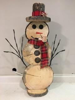 Hand Crafted Wood Light Up Snow Man.