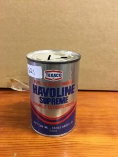 Texaco Havoline Motor Oil Can with Coin Slot.