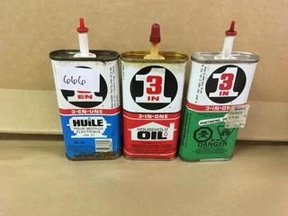 Lot of (3) 85ml Assorted Oil Cans.