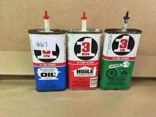 Lot of (3) 85ml Assorted Oil Cans.