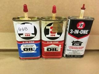 Lot of (3) 85ml Assorted Oil Cans.