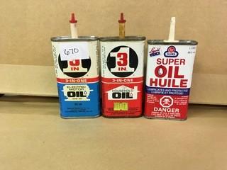 Lot of (3) 85ml Assorted Oil Cans.