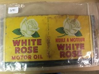 White Rose Motor Oil Can Sign.