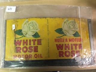 White Rose Motor Oil Can Sign.