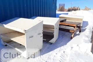 Lot of Picnic Table and 3 Mobile Wooden Drafting Tables. 