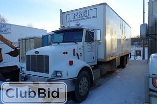 2002 Peterbilt PB3330 Single Axle Van Truck. ISC 240 Diesel Engine. Eaton 6-speed Transmission. Day Cab. Power Tailgate. Aluminum Budd Front Wheels. Steel Budd Rear Wheels. 11R22.5 Tires. Showing 600,726kms and 4,991hrs. CVIP expired 03/17. SN 2NPNHZ7X92M580613. 