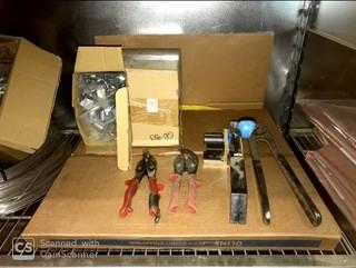 Qty Of Banding Clamps, Crimper, Tin Snips And Wire
