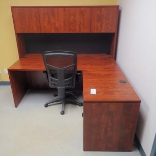 Wood Office Desk C/w Hutch And Cloth Task Chair