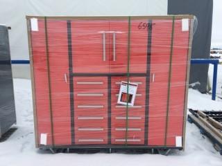 Unused 80" Heavy Duty Multi Drawer Tool Chest c/w (12) Drawers, (2) Large Door Cabinets, (2) Small Door Cabinets.