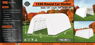 Unused 12'x30' Round Car Shelter.