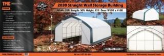 Unused 20'x30'x12' Straight Wall Storage Shelter c/w Commercial Fabric, Waterproof, UV & Fire Resistant, 10'x10' Drive Through Door.