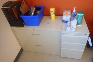 (2) Metal Filing Cabinets C/w Misc Office Supplies
