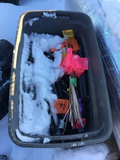 Box of Surveying Flags, Misc. Underground Sprinkler Fittings.
