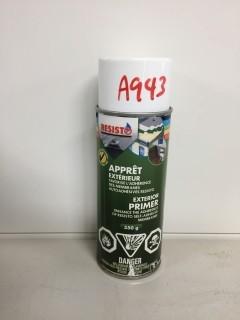 Lot of (5) 350g Spray Cans of Resisto Exterior Primer.