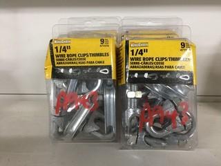 Lot of (6) 9pc Boxes of King Chain 1/4" Wire Rope Clips/Thimbles.