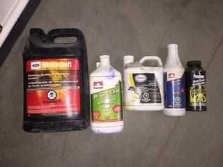 Crate of Assorted Antifreeze & Brake Fluid.