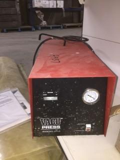 Vacu Press Industrial Hi-Flo Vacuum Pump, Model 10HF 070413, Polyspring K7160 Transfer Hose & Industrial Poly Pressing Bag.