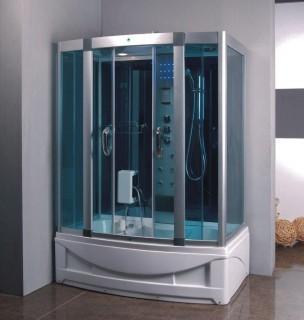 Unused Sauna Steam Room c/w Left Drain, Bluetooth, Computer Control, Blue Lighting.