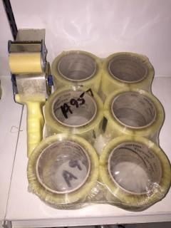 Lot of (12) Rolls of Packing Tape & Metal Dispenser.