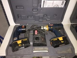 Ryobi 18V 2 Speed Drill Driver, Worklight, Charger & (2) Batteries.