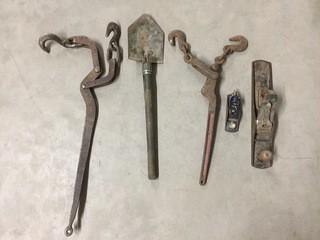 Lot of (2) Stanley Planers, Folding Spade, & (2) Load Binders.