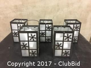 Set of 5 10" Metal & Glass LED Lanterns