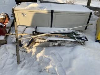 Lot of (2) Rakes, Snow Shovel & Scraper.