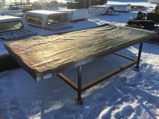Steel Table w/Wheels & Wooden Top 48"x108"x30".